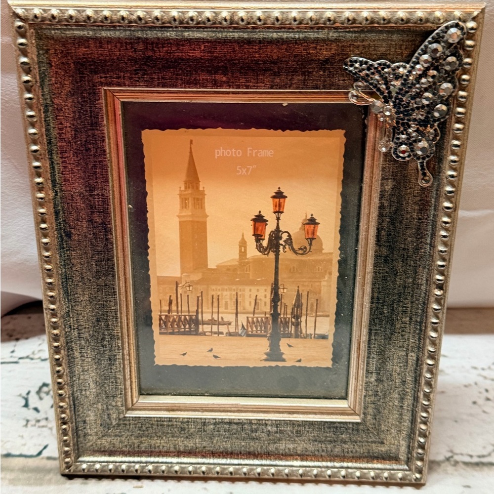 Black and Silver Butterfly Frame with embellishment 5x7”